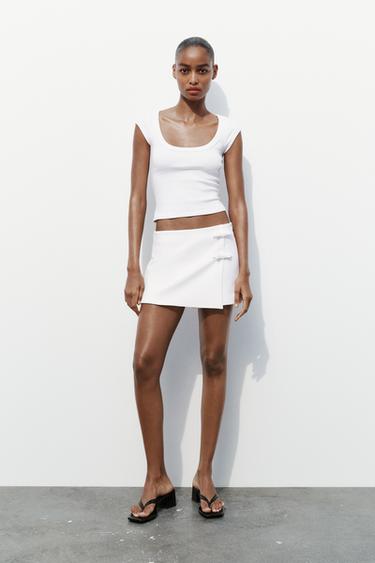 JUPE-CULOTTE AVEC LACETS - Blanc de Zara - Image 0