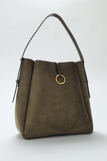 MAXI BUCKET BAG WITH METAL RING - Green by Zara