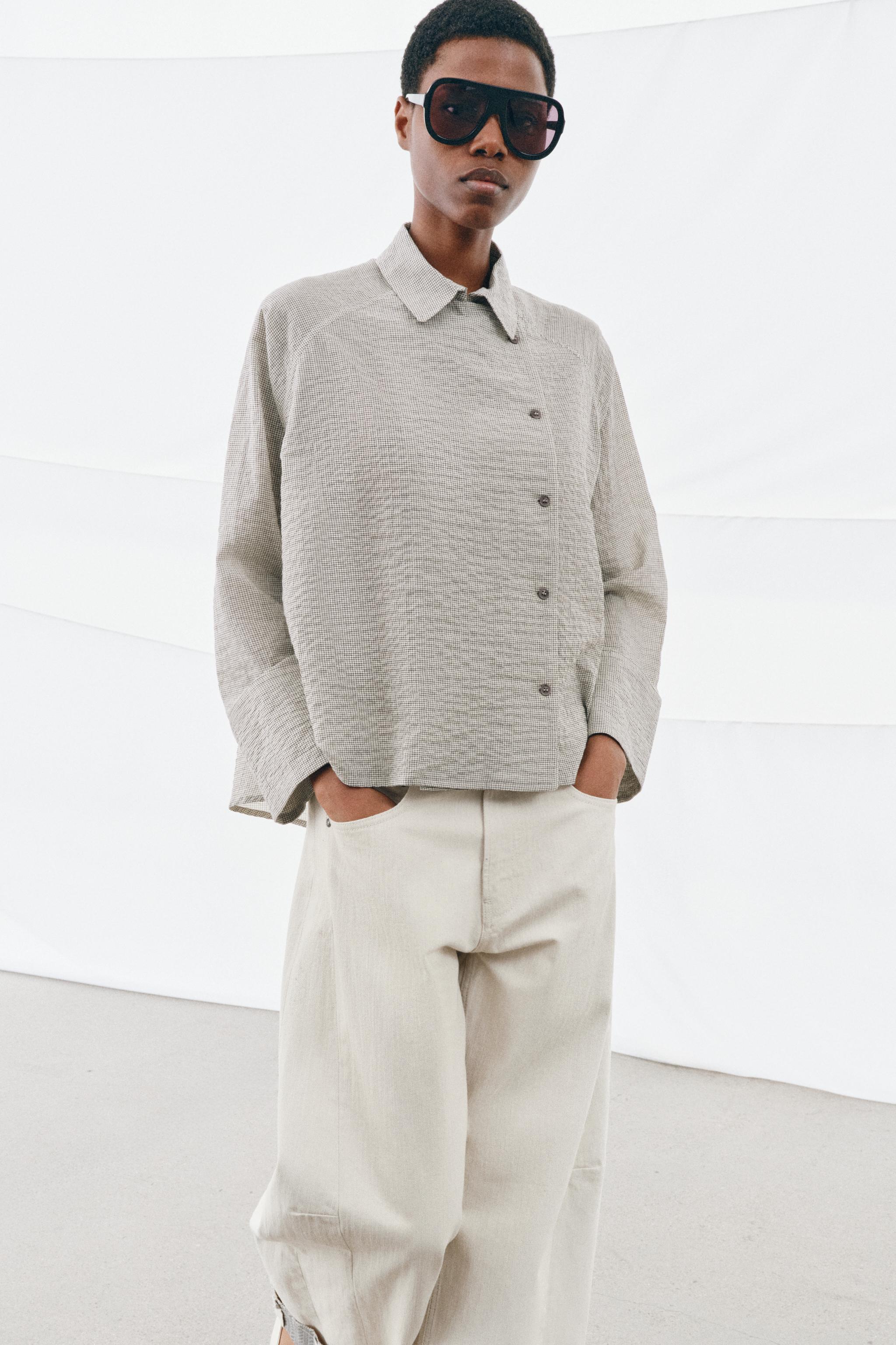 ZW COLLECTION ASYMMETRIC BUTTON-UP SHIRT - Black / White | ZARA