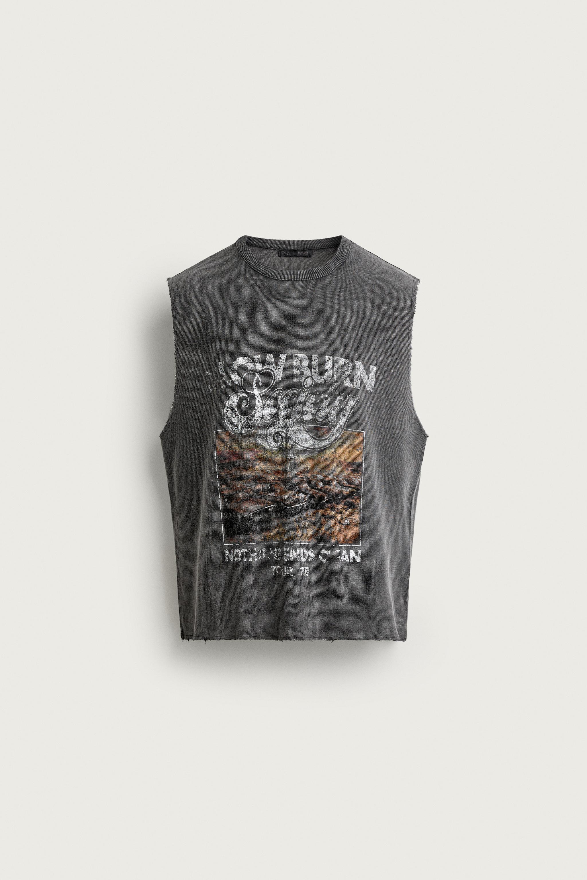 WASHED PRINTED KNIT TANK TOP — Black