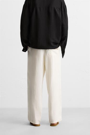 PANTALON 100 % LIN BRODÉ - Blanc cassé de Zara - Image 2