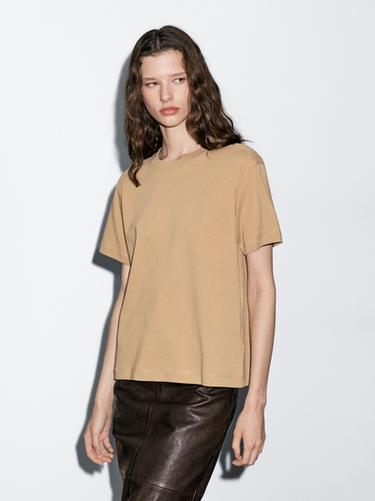 Zara 100% cotton short-sleeve T-shirt - taupe brown - Image 0