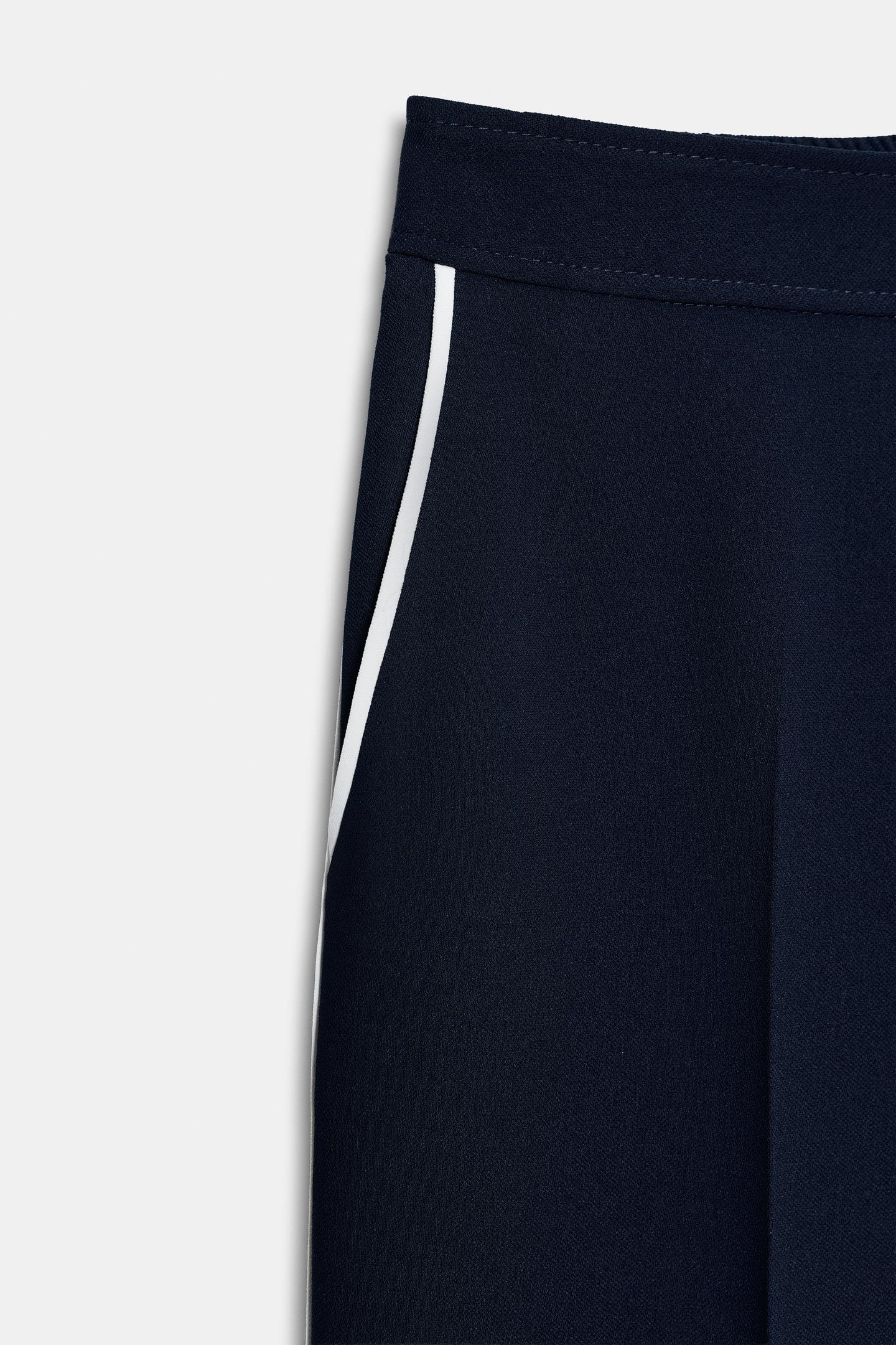 Женские брюки Zara Contrast Piping, цвет: Тёмно-синий — фото 3