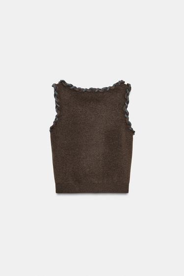 TOP PUNTO ACABADOS ENTRELAZADOS - Marrón de Zara