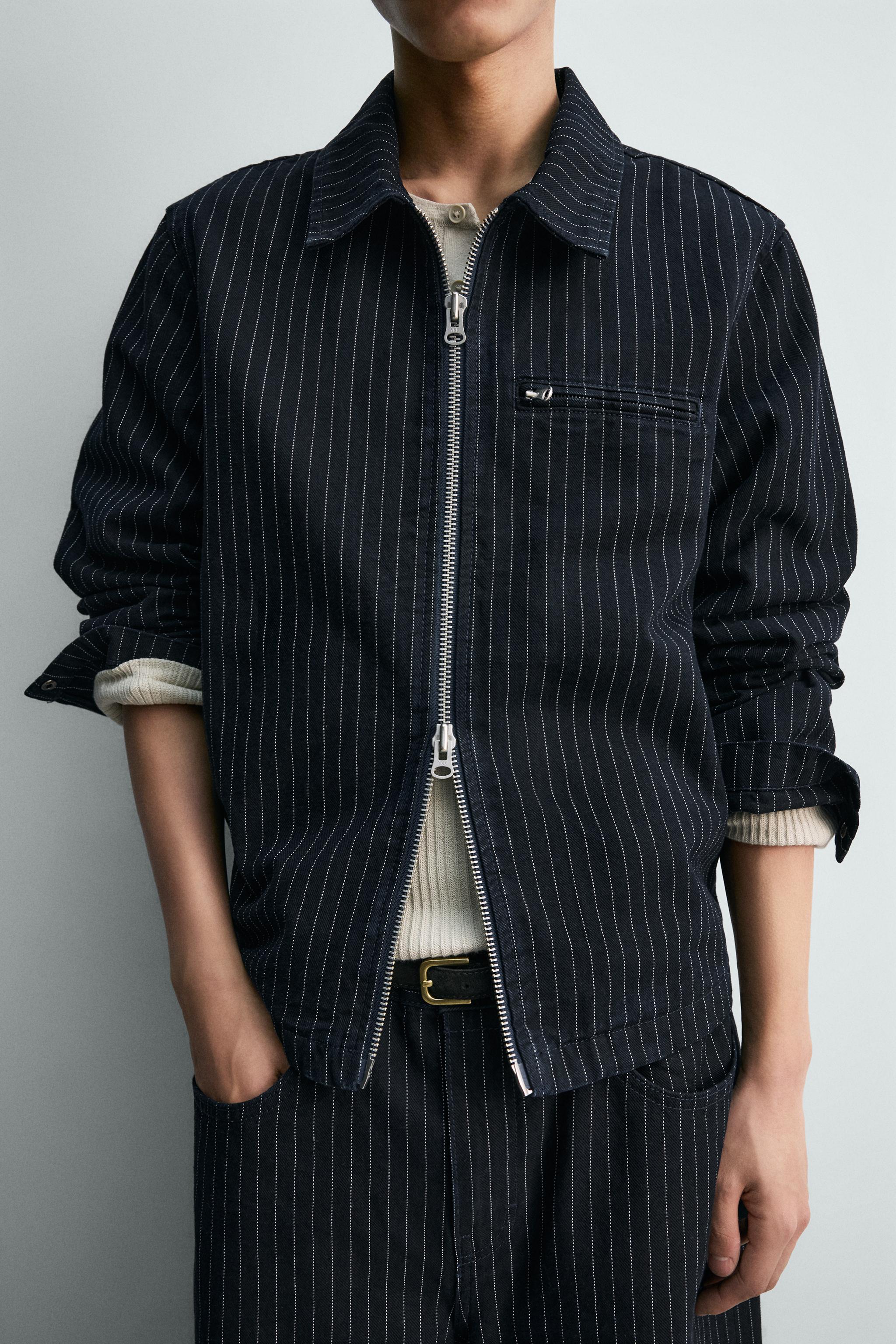 リラックスフィットピンストライプ柄ジャケット - ブルー | ZARA Japan