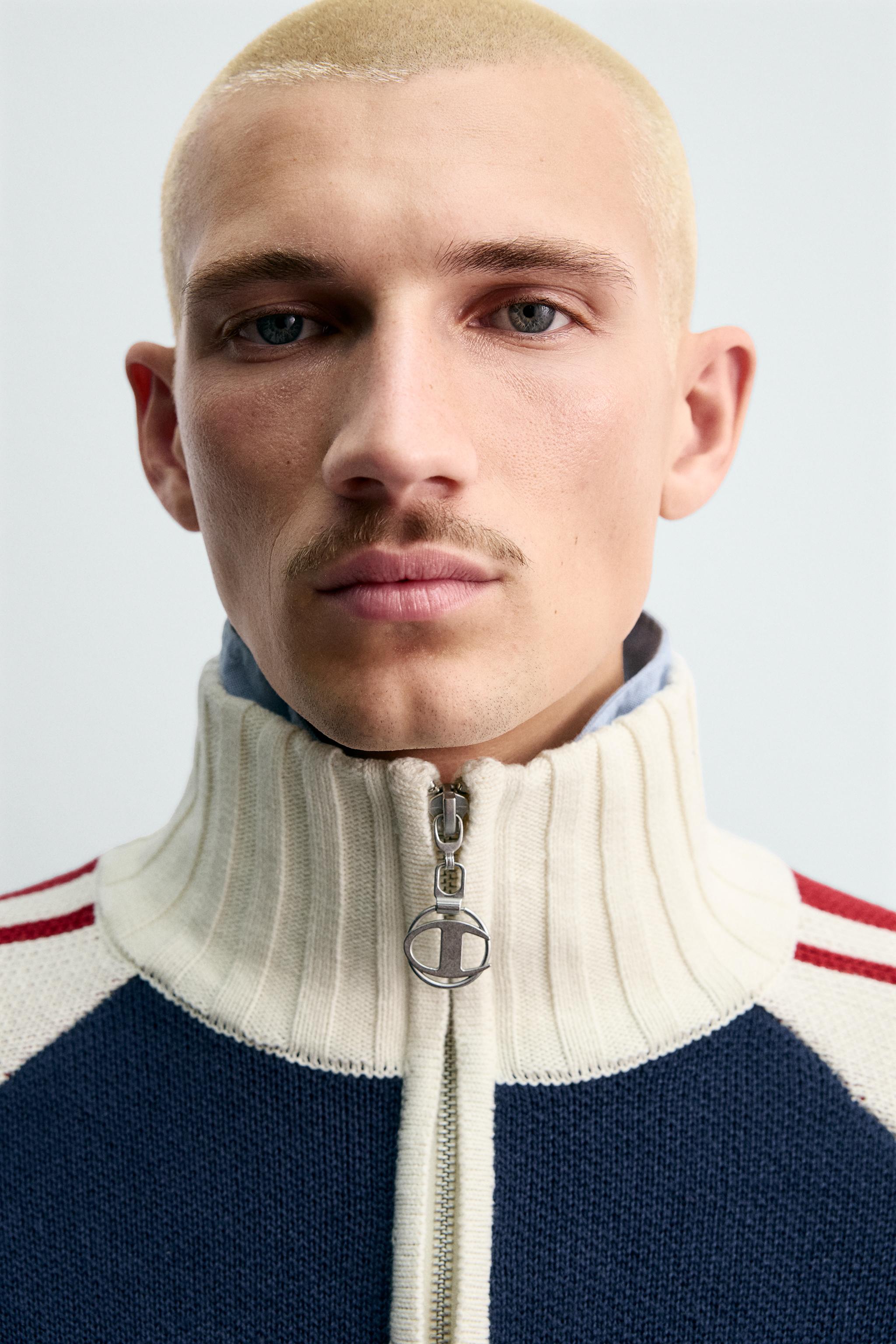 ZARA × Champion ニットジャケット ネイビー/アイボリー/レッド CHAMPION ® X ZARA カラーブロックバンド ニットジャケット