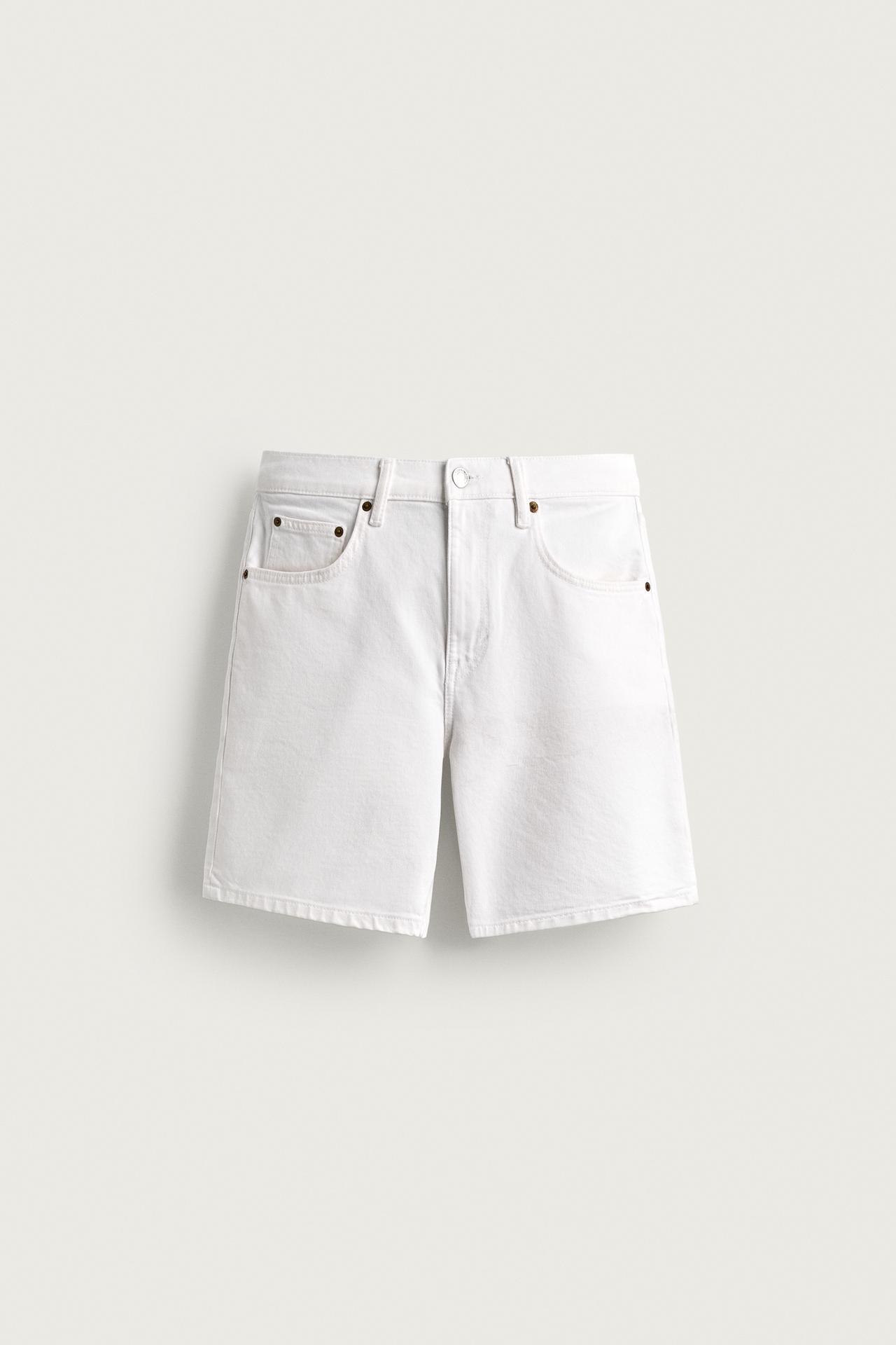 REGULAR FIT DENIM SHORTS — Oyster-white