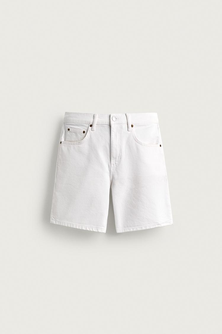 REGULAR FIT DENIM SHORTS — Oyster-white