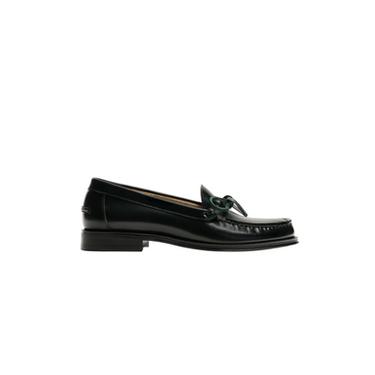 Zara LEATHER BOW LOAFERS - Bottle Green