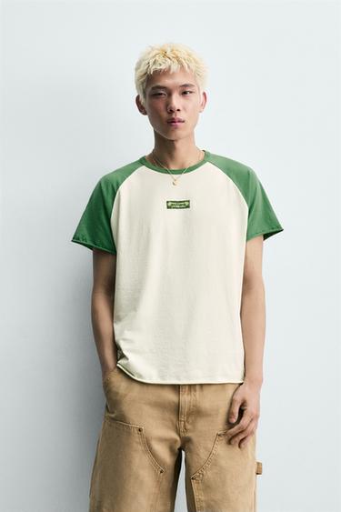 BRAZIL COLOUR BLOCK PRINT T-SHIRT - Green / Ecru by Zara