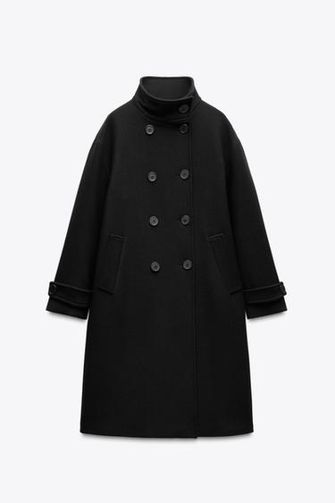 HIGH-NECK WOOL COAT - Black by Zara - Image 3