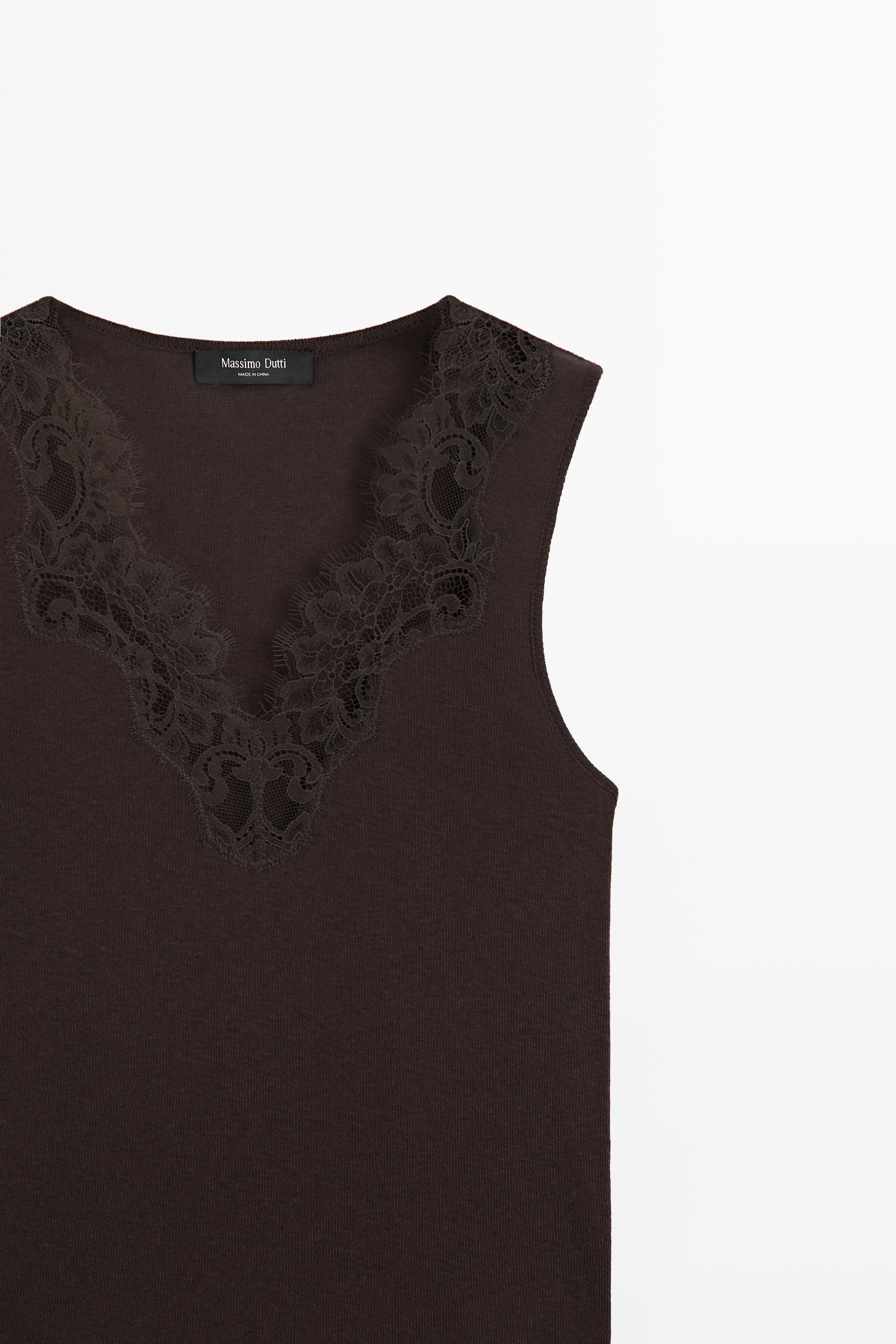 Top façon lingerie en coton et cachemire