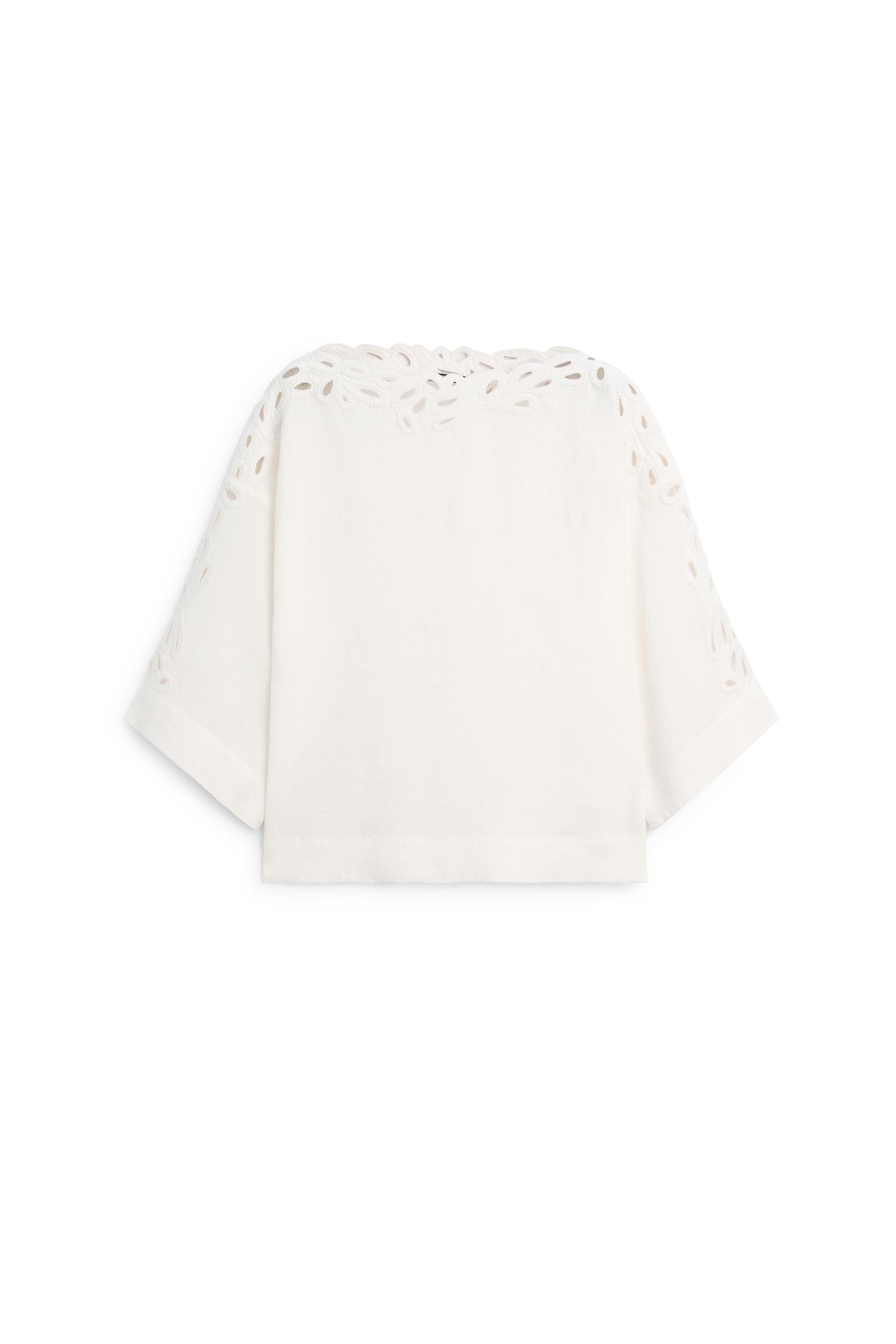 Linen boat neck blouse with embroidery - Ecru | ZARA United States