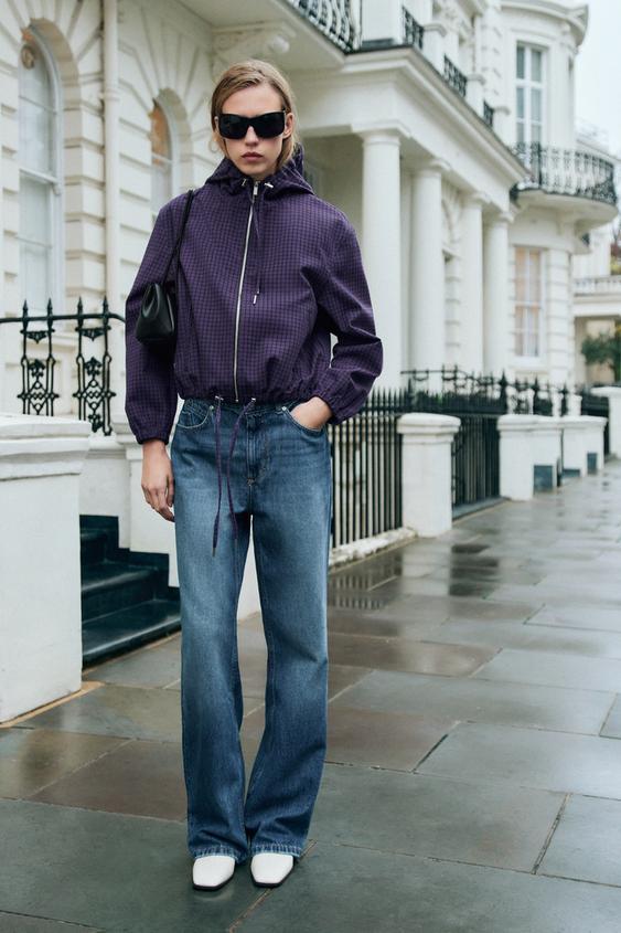 CHAMARRA CAPUCHA CUADROS - Morado de Zara - Imagen 0