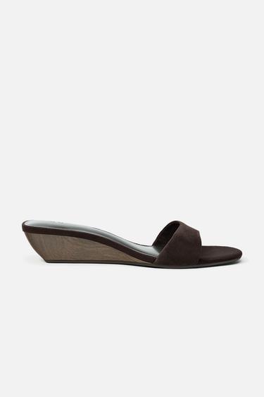 Zara SUEDE WEDGE SANDALS - Brown