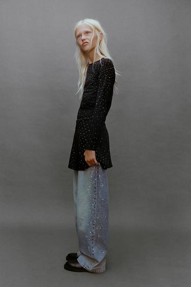 SEAMLESS RHINESTONE T-SHIRT - Black by Zara