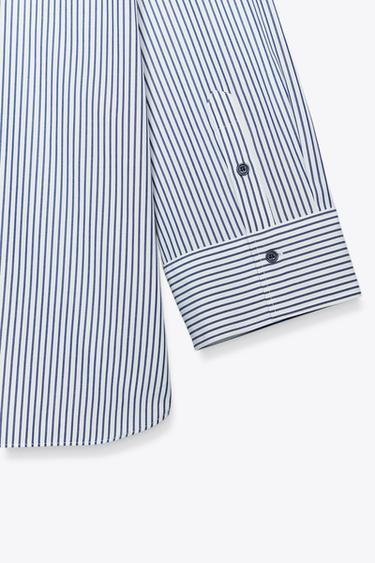 STRIPED POPLIN SHIRT ZW COLLECTION - White / Navy by Zara - Image 8