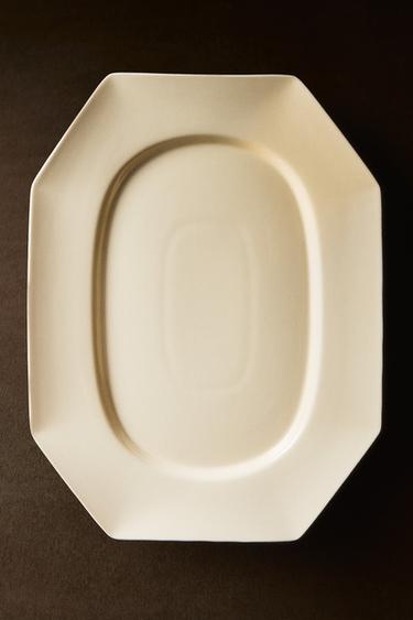 Octagonal Christmas Stoneware Serving Dish - Cream by Zara