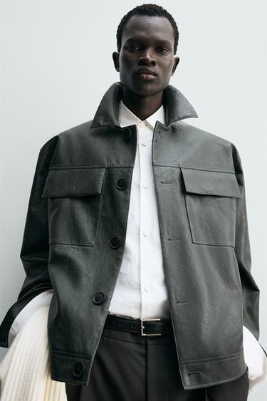 BLOUSON EN MATIÈRE SYNTHÉTIQUE - Vert canard de Zara - Image 4