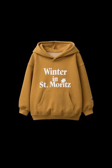Zara RAISED TEXT HOODIE SWEATSHIRT - Ocher