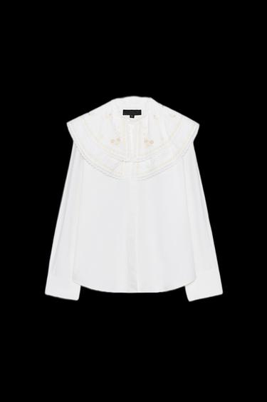 POPLINE-BLUSE MIT BUBIKRAGEN UND STICKEREIEN - Cremefarben von Zara - Bild 0