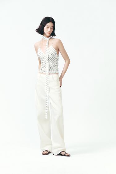 POLKA DOT SCARF TOP - Black / White by Zara