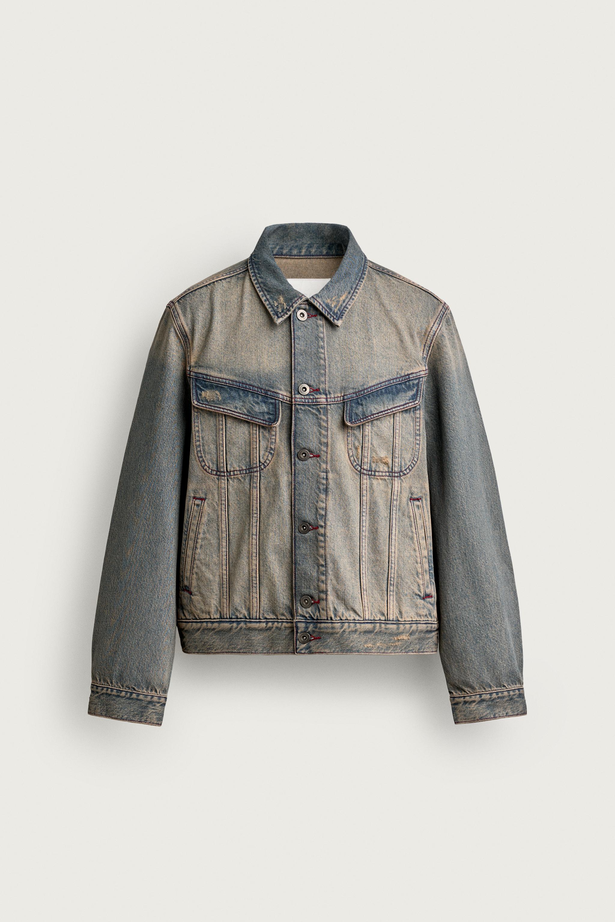 CROPPED FIT TOPSTITCHED DENIM JACKET