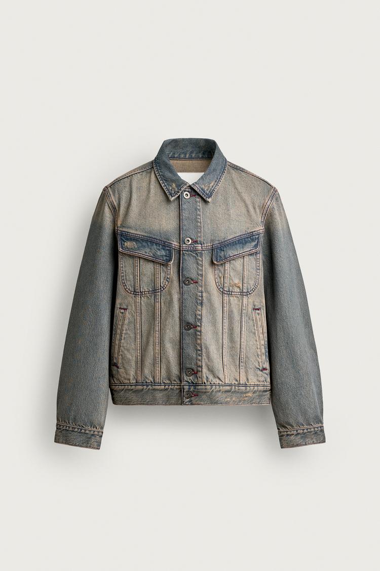 CROPPED FIT TOPSTITCHED DENIM JACKET