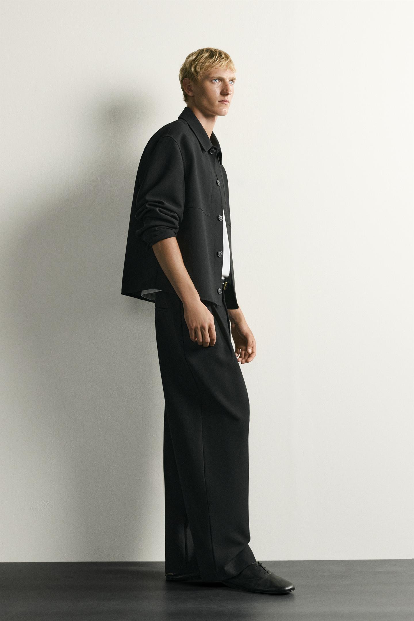 Мужские брюки Zara Relaxed Fit Pleated, цвет: Чёрный — фото 4