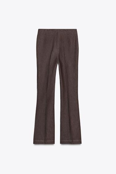CONTRAST STITCH SEAM DETAIL FLARE TROUSERS - Brown by Zara - Image 6