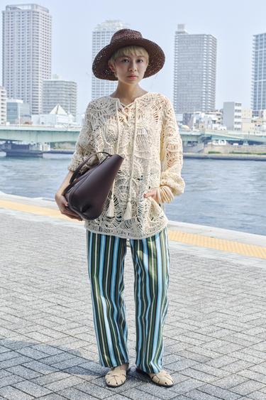 Z1975 BARREL ストライプデニムパンツストライプZaraのZ1975 BARREL ストライプデニムパンツ - ストライプ 