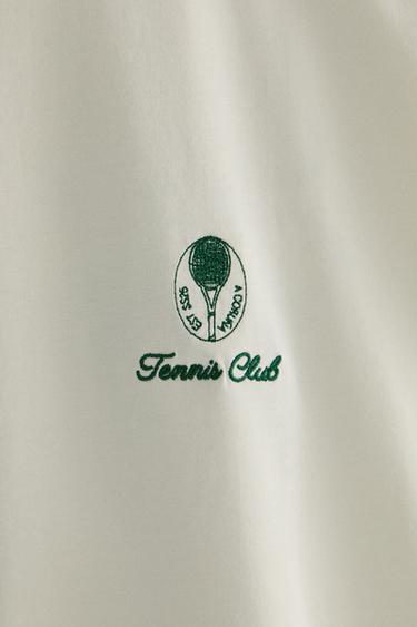 COTTON TENNIS T-SHIRT - Ecru / Green by Zara - Image 3