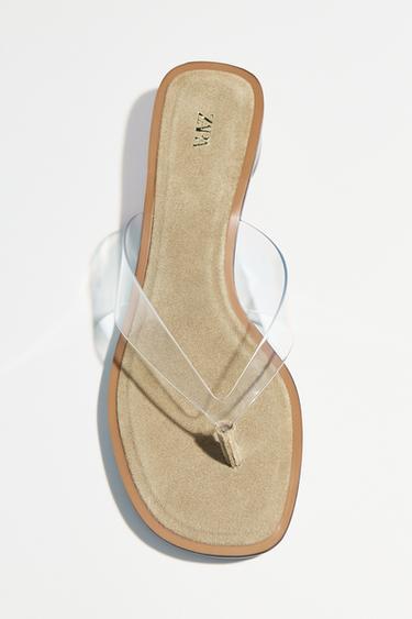 VINYL BLOCK HEEL SANDALS - Light beige by Zara