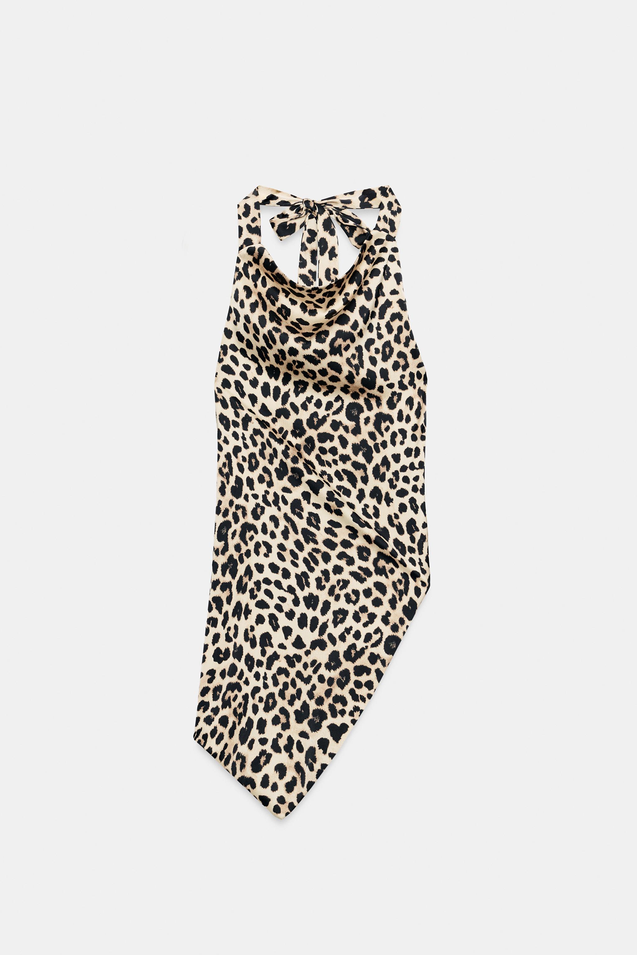 ANIMAL PRINT ASYMMETRIC SATIN HALTER TOP - Leopard | ZARA United