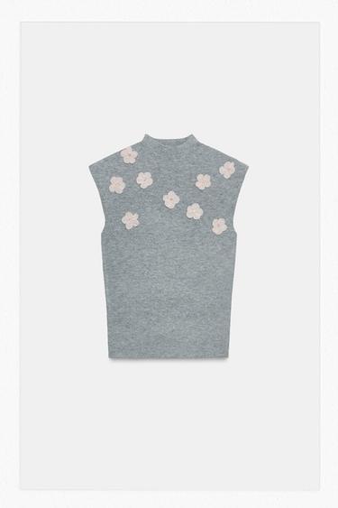 TOP FLEURS EN RELIEF BIJOUX - Gris de Zara
