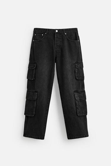 DENIM CARGO TROUSERS WITH POCKETS - Charcoal by Zara