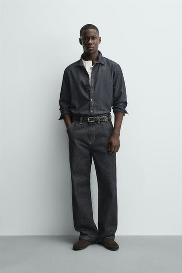 EMBROIDERED HEART DENIM CHINO TROUSERS - Blue by Zara