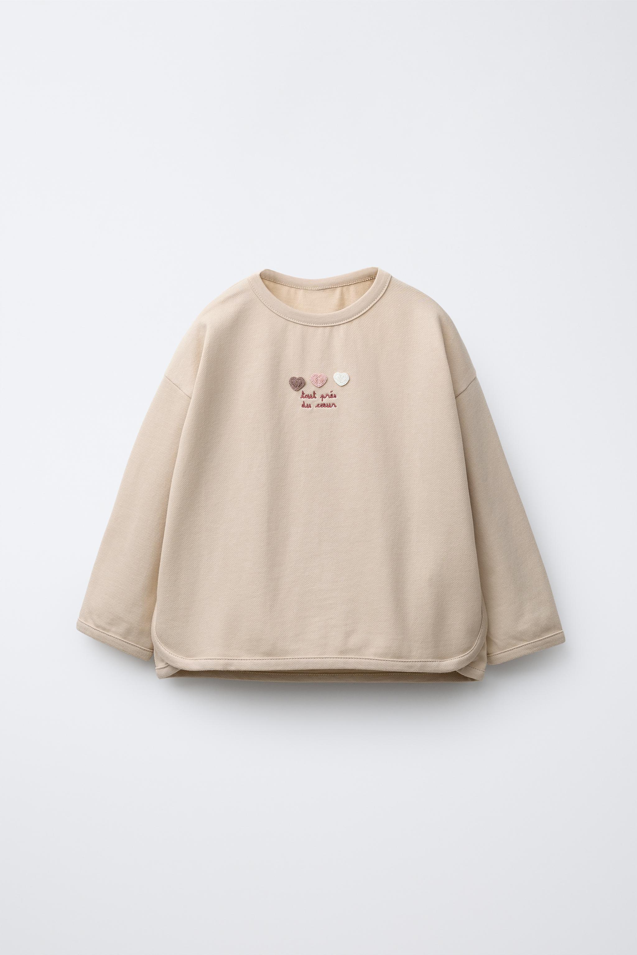 国内発送★ZARA★100%コットン♪刺繍&リボン付き*Tシャツ 刺繍テキスト入りスウェットシャツ - ブラック | ZARA Japan / 日本