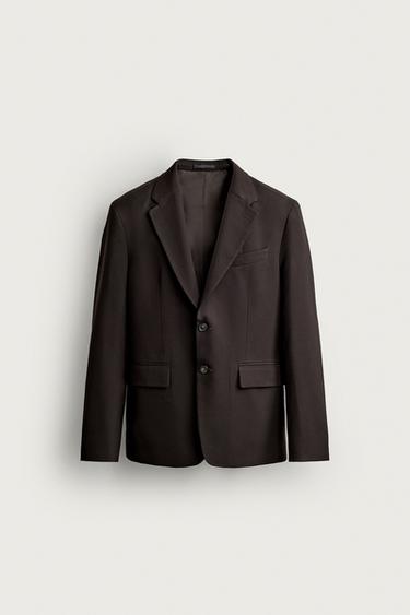 WOOL-BLEND SUIT BLAZER — Brown 1