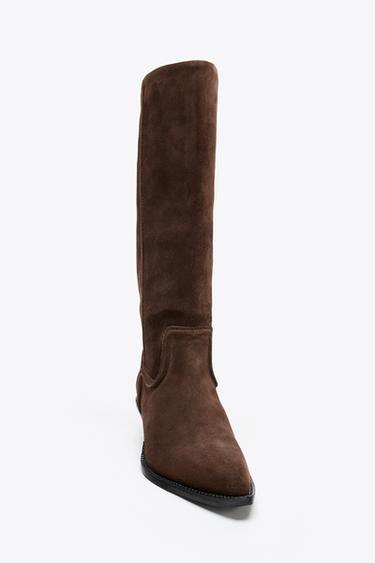 SPLIT SUEDE COWBOY HEELED BOOTS - Brown by Zara - Image 2