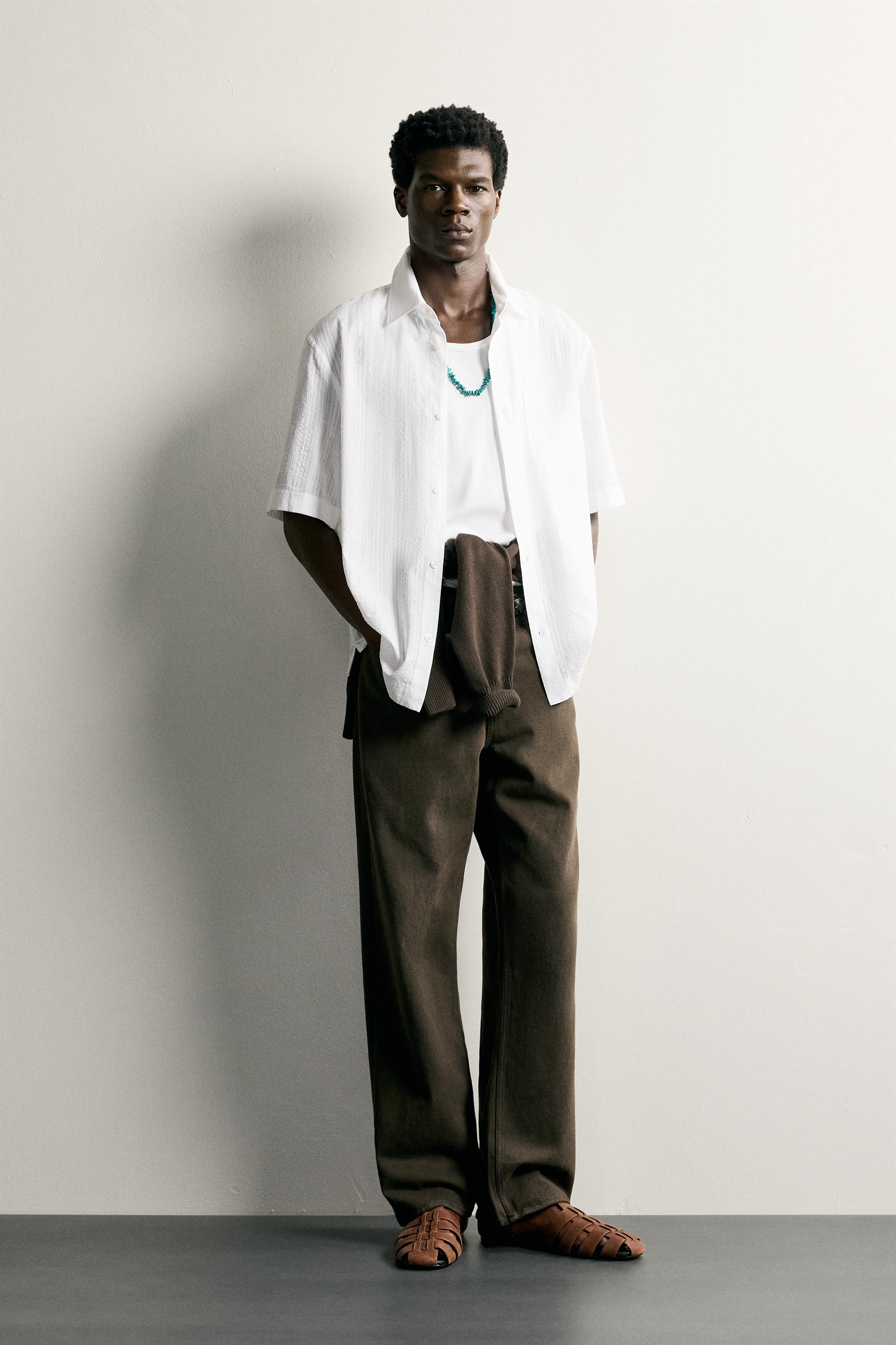Мужские рубашки Zara STRIPED JACQUARD SHIRT
