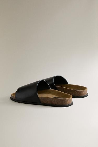 LEATHER SLIDERS WITH SQUARE TOE - Black by Zara - Image 3