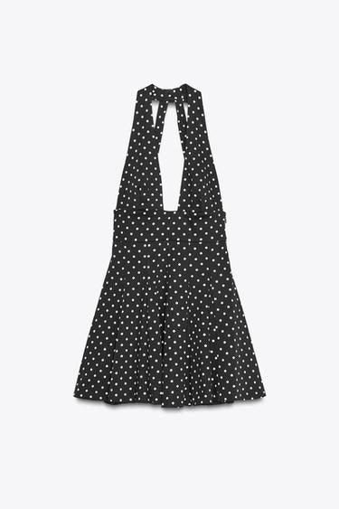 Zara POLKA DOT HALTER MINI DRESS - Black / White
