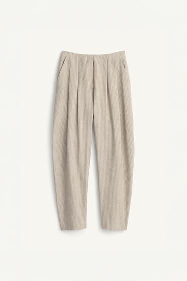 Zara LIMITED EDITION LINEN BLEND STRIPED PANTS - striped