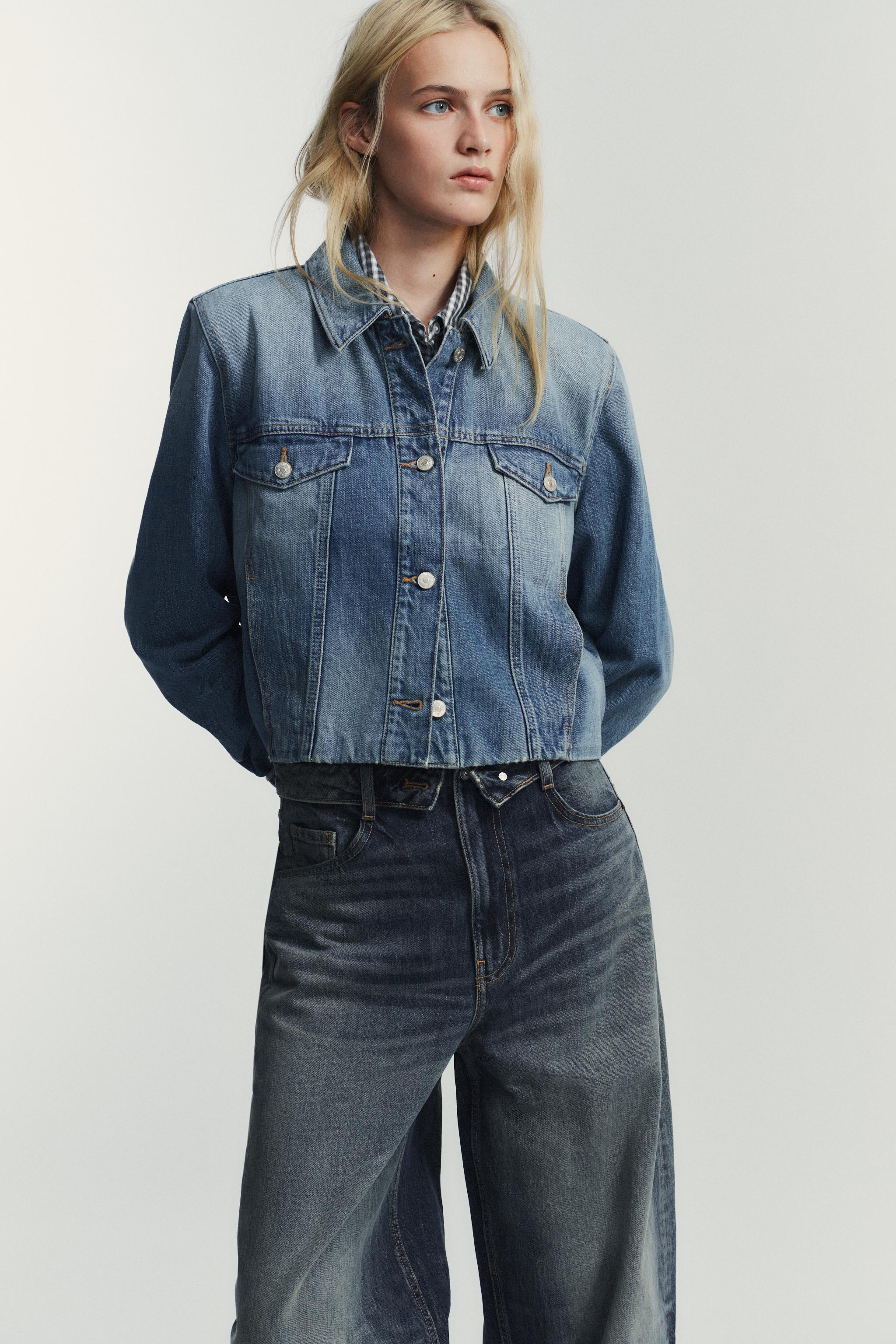 TRF ミッドライズ折り返しウエストデニムパンツ - ブルー | ZARA Japan