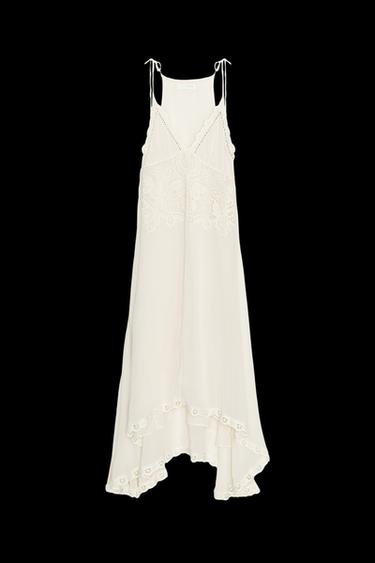 Zara ZW COLLECTION ASYMMETRIC CROCHET DRESS - Ecru - Image 0