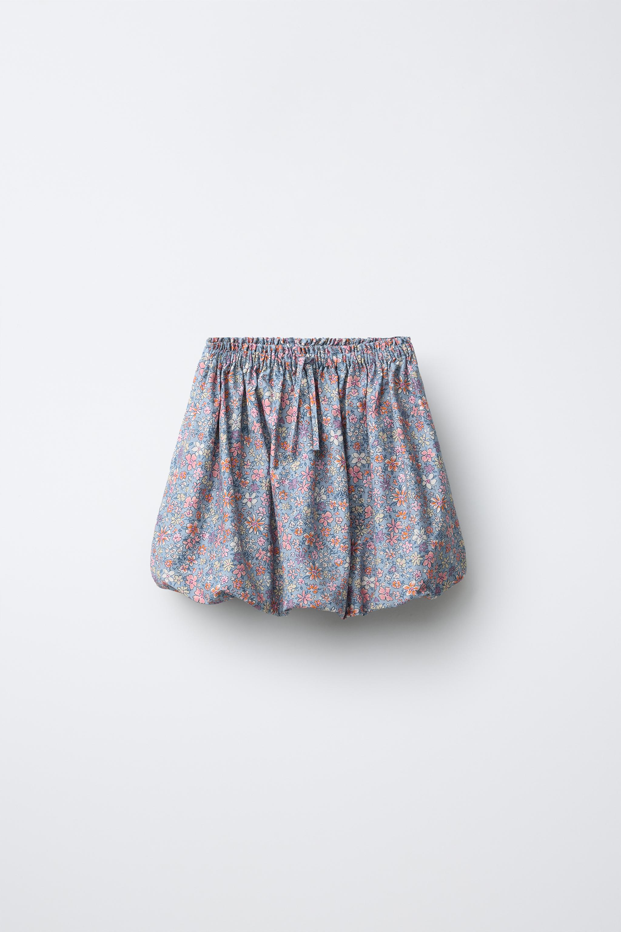 POPLIN FLORAL BALLOON SKIRT - Blue | ZARA United States