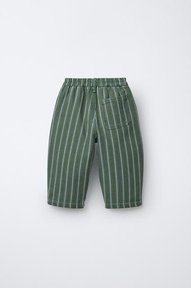 STRIPED BAGGY TROUSERS - Mid-green by Zara - Image 1