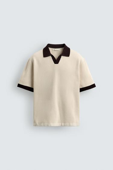 Zara 紋理針織POLO衫 - 米色