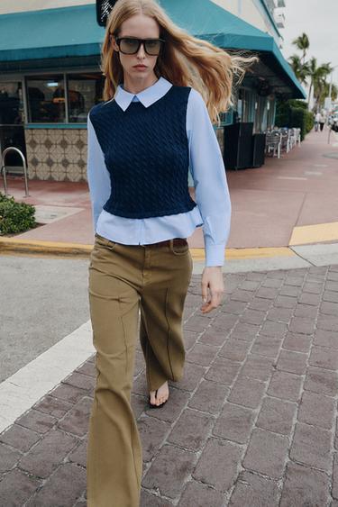 CHEMISE BIMATIÈRE EN POPELINE - Bleu marine de Zara